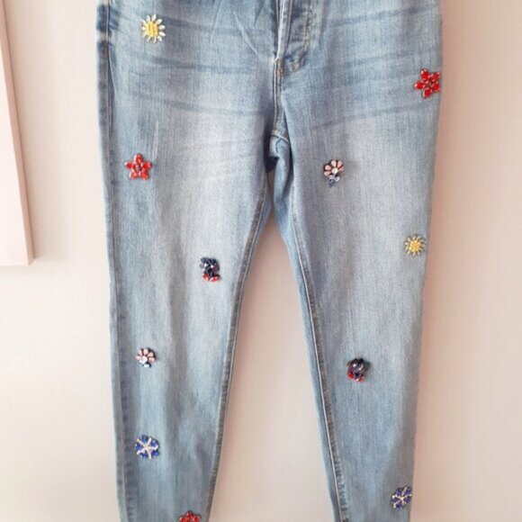 NWT For the Republic floral applique embellished slim ankle jeans 25 - Picture 11 of 11
